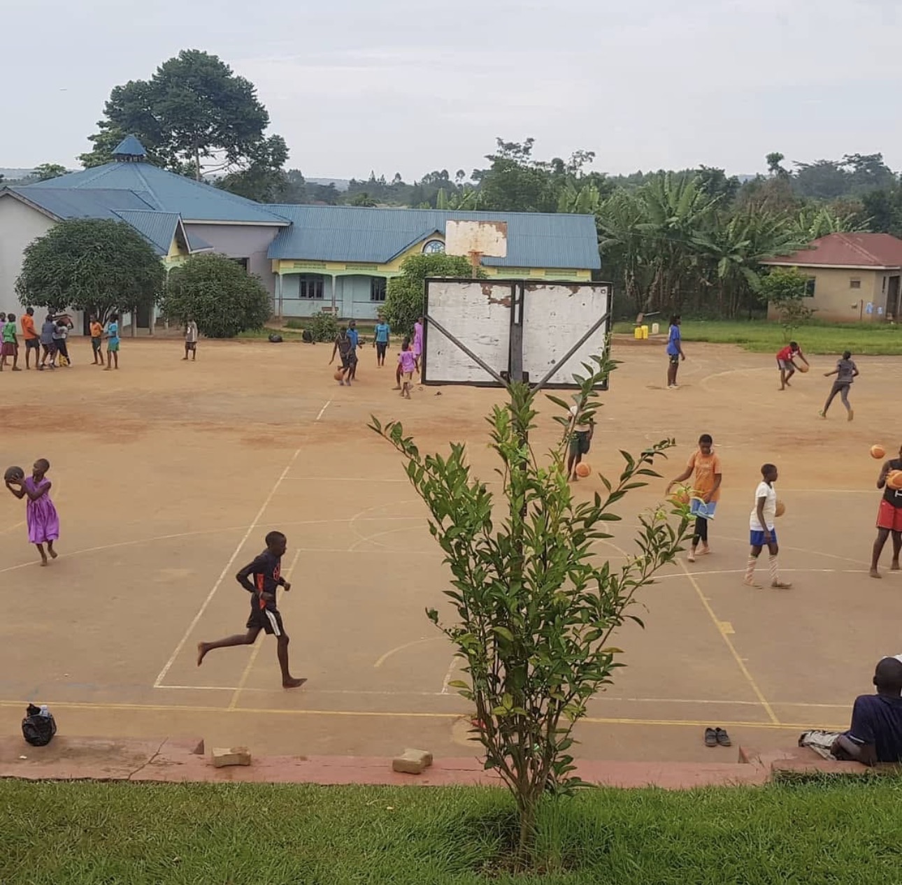 Wide view of the court from the school grounds